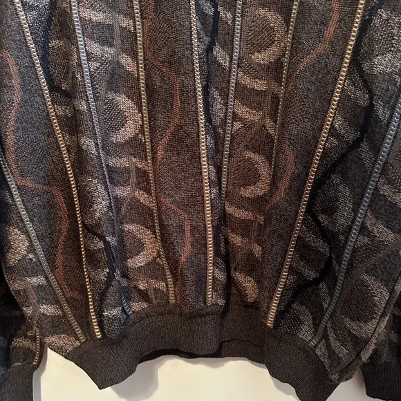 St Croix Jacquard Knit V-Neck 3D Sweater With Snoodle Men’s Large Black Twist